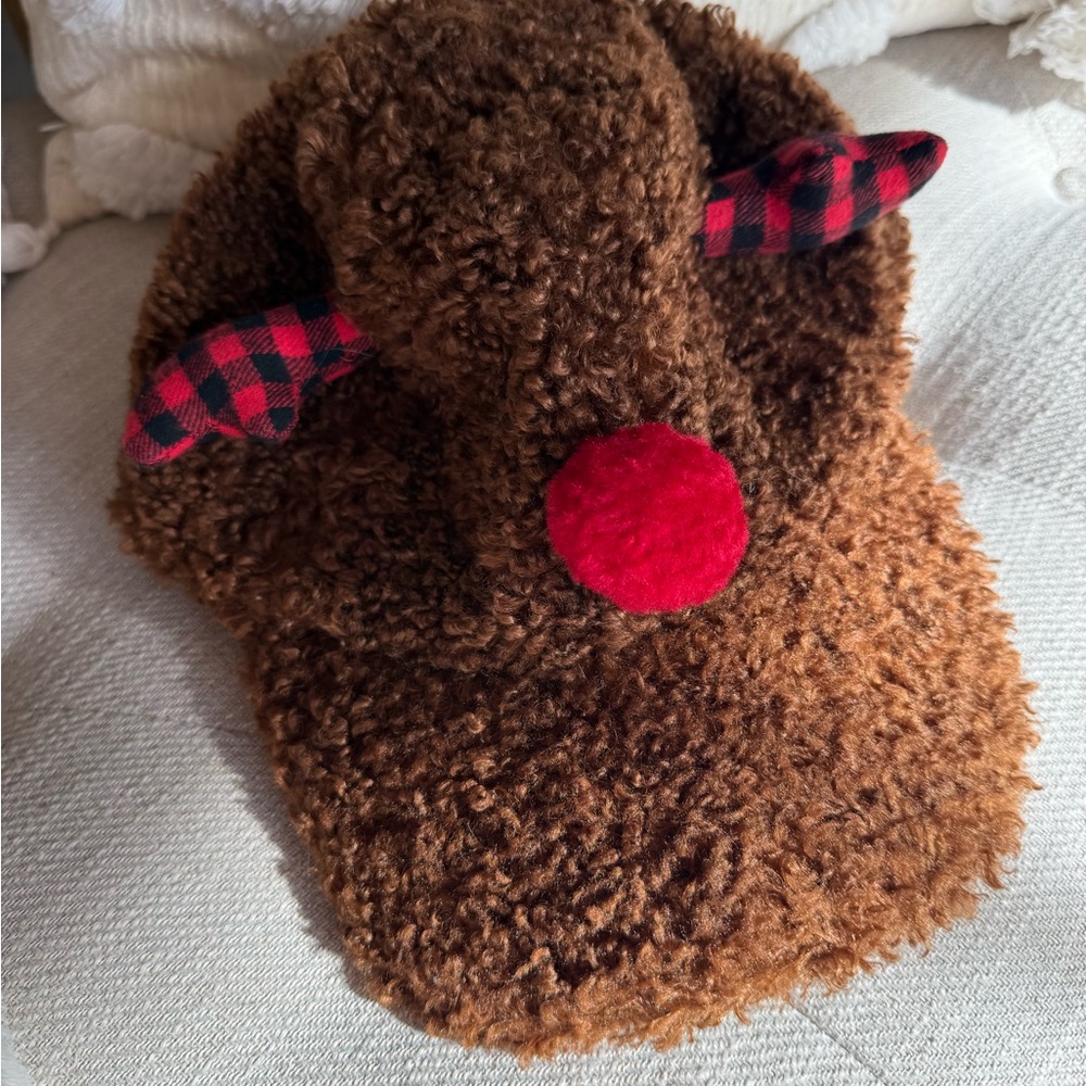 Brown Furry Reindeer Kids Hat